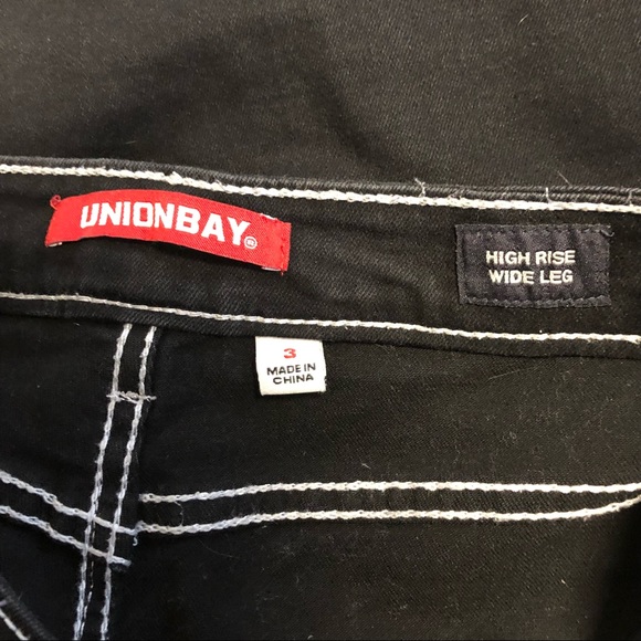 Black wide leg hi-rise jeans with white stitching - Picture 4 of 4